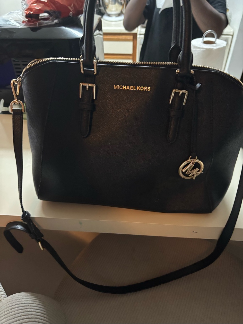 Michael Kors Black Saffiano Satchel with Gold Hardware